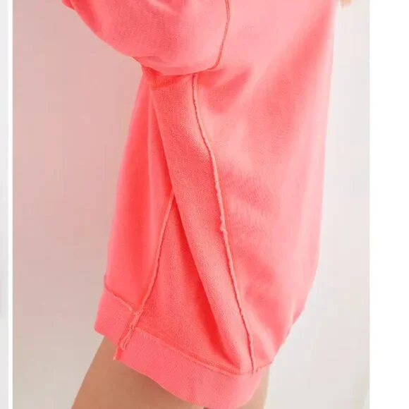 Aerie Tropadel Pink Vacay Every Day V-Neck Pullover Oversized Sweatshirt sz XXS - Picture 9 of 9